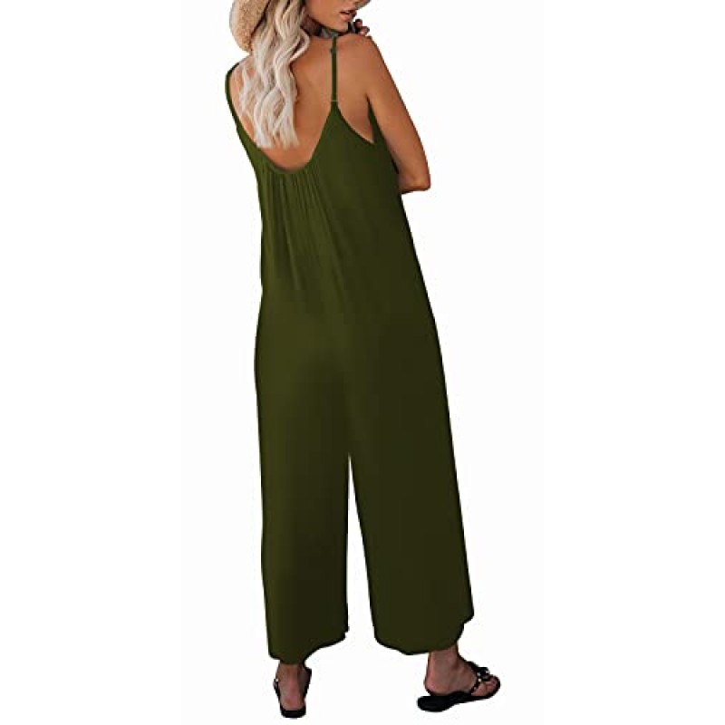 Snugwind Womens 캐주얼 민소매 스트랩 느슨한 조절 가능한 점프 슈트 Stretchy Long Pants Romper with Pockets