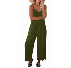 Snugwind Womens 캐주얼 민소매 스트랩 느슨한 조절 가능한 점프 슈트 Stretchy Long Pants Romper with Pockets