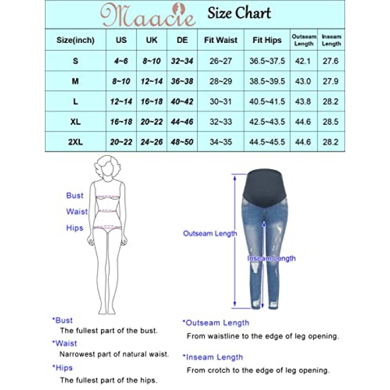 Maacie 여성용 임산부 청바지 포켓 포함 스키니 스트레치 립 데님 팬츠