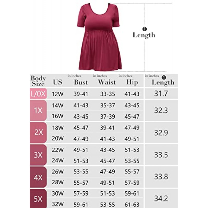 AusLook 여성용 플러스 사이즈 튜닉 반팔 옷 스쿠프 넥 여름 탑 Pleated Flowy Loose Fit Babydoll T 셔츠 L-5X