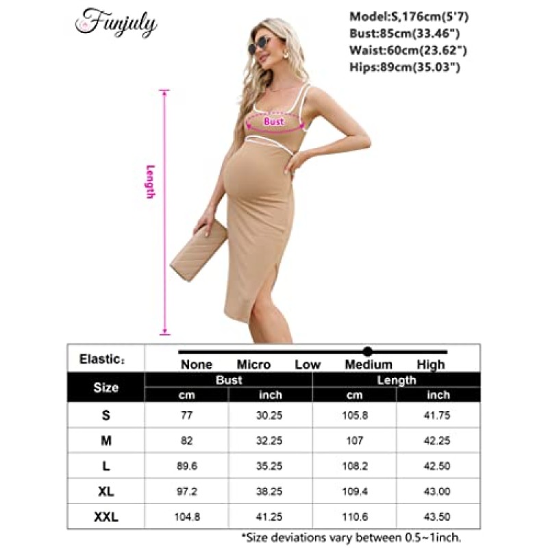 FUNJULY Womens 출산 컷 아웃 탱크 드레스 여름 캐주얼 민소매 사이드 슬릿 립 Bodycon 파티 미디 드레스 베이비 샤워