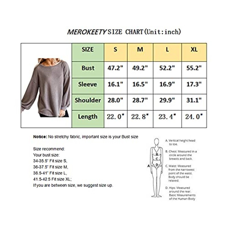 MEROKEETY 여성용 2023 가을 긴 벌룬 슬리브 와플 니트 탑 크루넥 오버사이즈 스웨터 풀오버