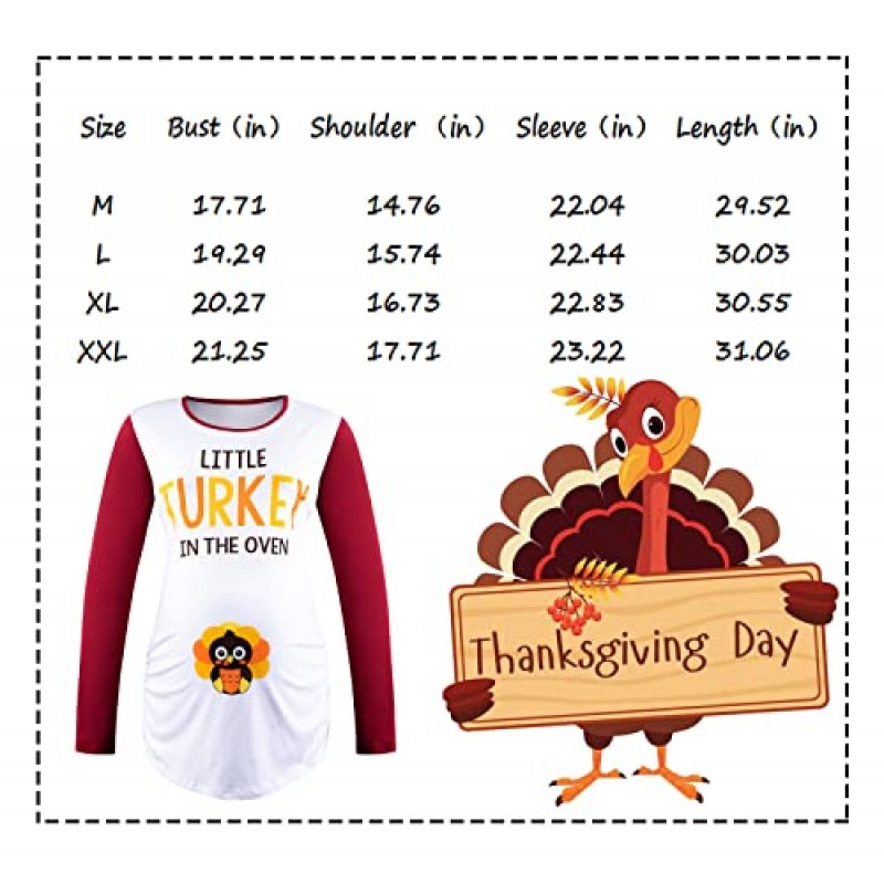 추수 감사절 여성 출산 셔츠 작은 터키 인쇄 임신 옷 긴 소매 임신 탑