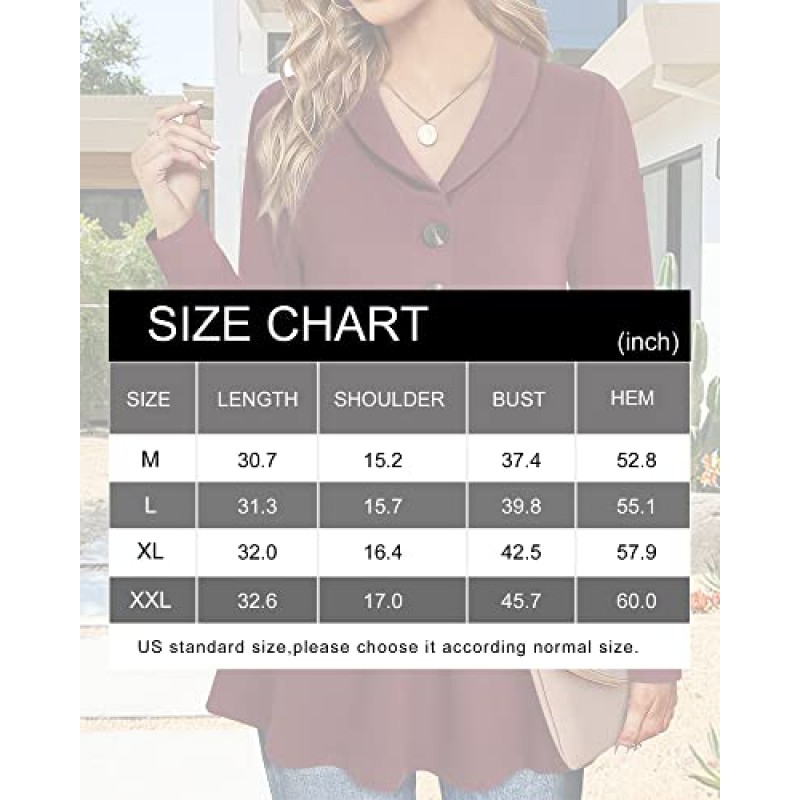 Vivilli 여성 캐주얼 스윙 긴 소매 단추 옷깃 패션 풀오버 A 라인 튜닉상의