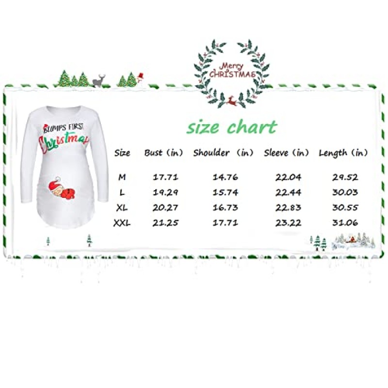 여성 출산 크리스마스 긴 소매 티셔츠 사이드 셔링 탑 크리스마스 임신 옷