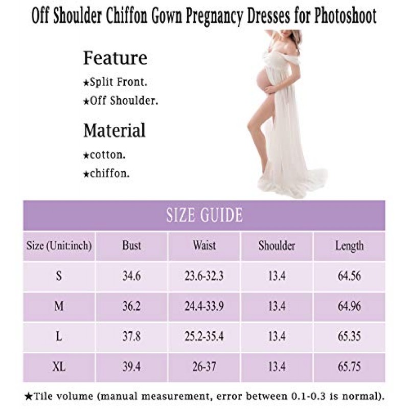 사진 촬영을위한 출산 복장 오프 숄더 쉬폰 가운 분할 전면 맥시 임신 복장