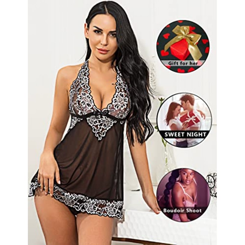 Avidlove 여성 v 넥 란제리 레이스 Babydoll 메쉬 Chemise Nightwear 복장 S-4XL