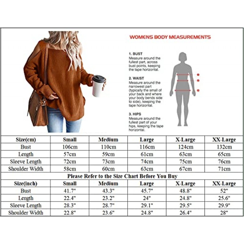 MaQiYa 여성용 콜드 숄더 오버 사이즈 스웨터 배트 윙 긴 소매 스퀘어 넥 청키 니트 가을 튜닉 스웨터 탑