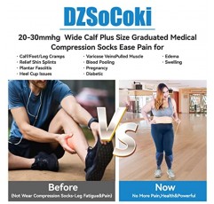 DZSoCoki 와이드 송아지 (M-4XL 압축 양말 여성 남성, 20-30mmhg 플러스 사이즈 압축 양말 간호사 임신 지원