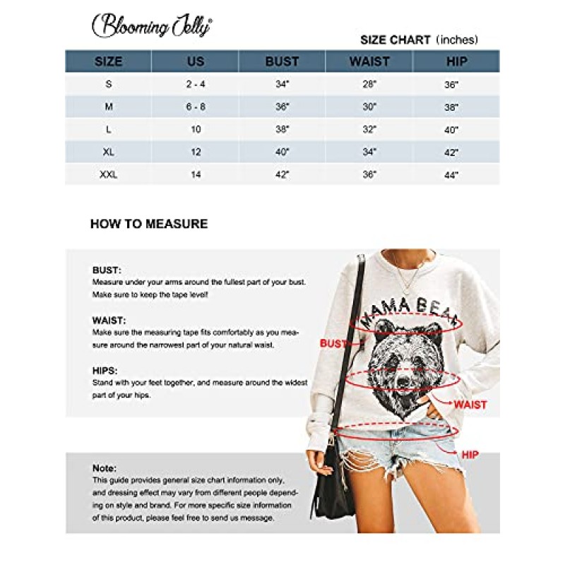 Blooming Jelly Womens Mama Bear 운동복 Crewneck 루즈 피트 귀여운 긴 소매 탑 그래픽 가을 의상 겨울 의류