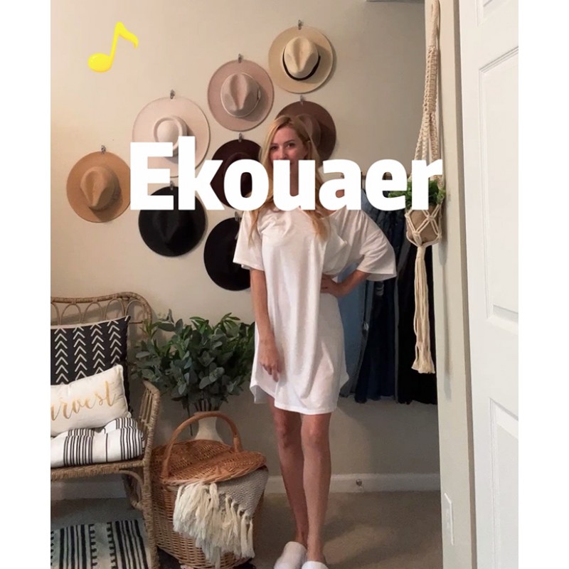 Ekouaer Womens Tshirt 잠옷 코튼 V 넥 Sleepshirts 여성용 편안한 캐주얼 커버 업