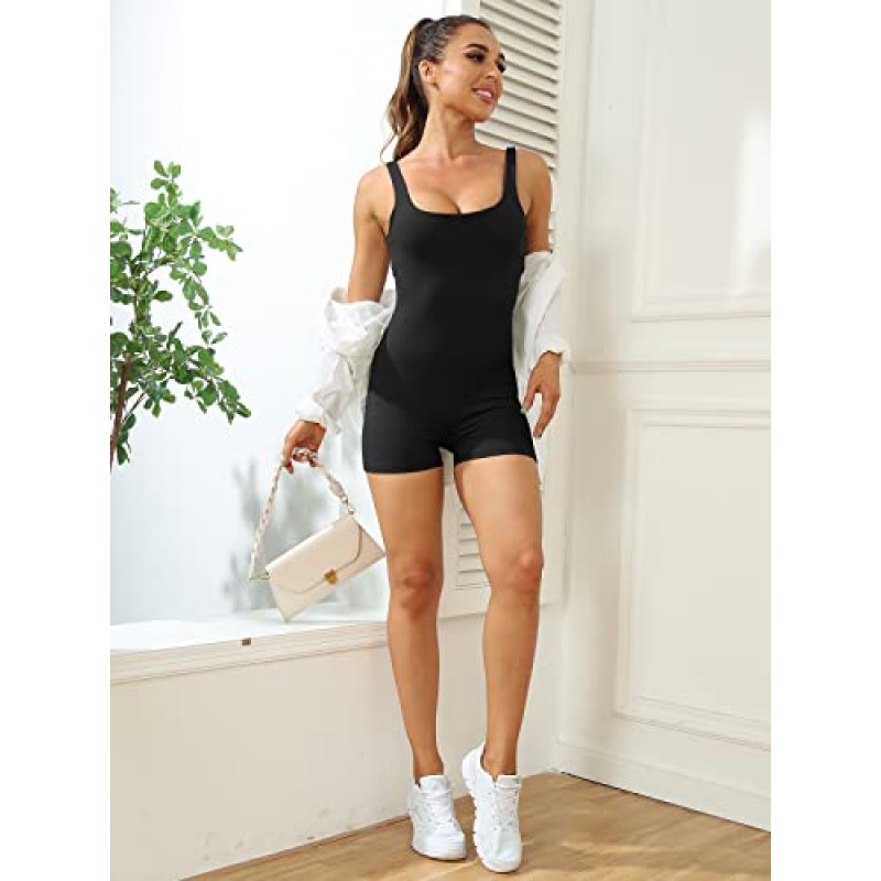 AUTOMET Womens Jumpsuits Unitard Bodysuits 원피스 반바지 Rompers 요가 민소매 Backless Seamless Bodycon 의상 2023