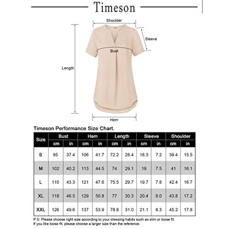 Timeson 여성용 V 넥 반소매 곡선 밑단 쉬어 시폰 블라우스 셔츠 탑