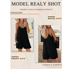 SHANZHEN Womens Shorts Rompers 캐주얼 여름 루즈 V 넥 조절 가능한 스트랩 민소매 점프 슈트