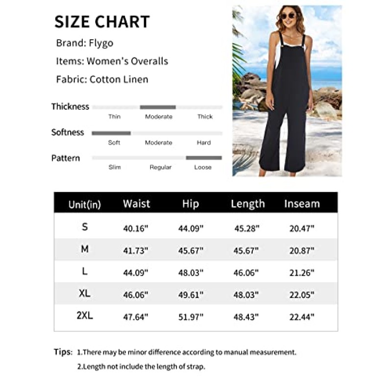 Flygo 여성 캐주얼 코튼 와이드 레그 오버올 배기 롬퍼스 포켓이 있는 점프수트