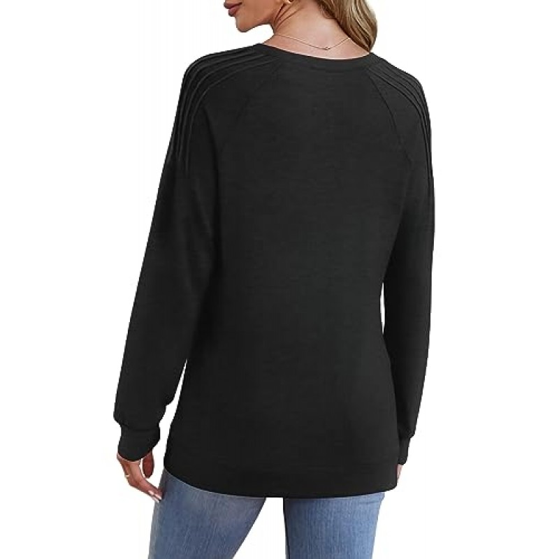 Saloogoe 여성용 스웨터 Crewneck Pleated 긴 소매 셔츠 튜닉 탑 패션 2023