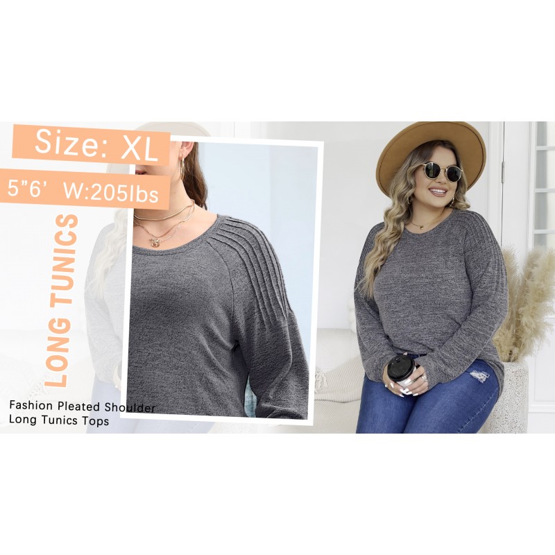 Saloogoe 여성용 스웨터 Crewneck Pleated 긴 소매 셔츠 튜닉 탑 패션 2023