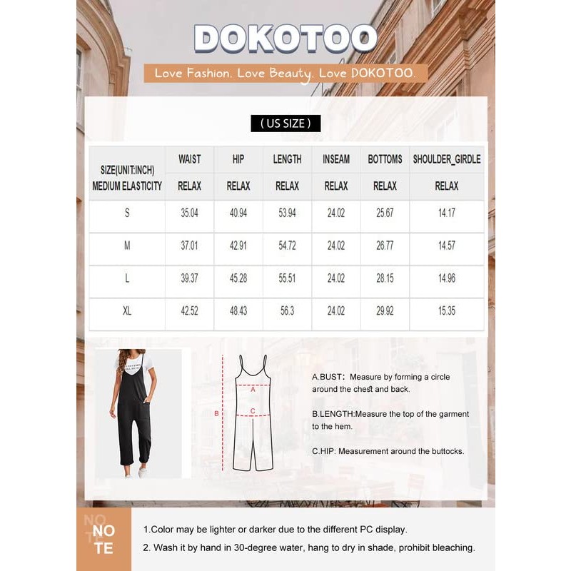 Dokotoo 여성 캐주얼 원피스 민소매 점프 슈트 V 넥 조절 가능한 스파게티 스트랩 Romper with Pocket