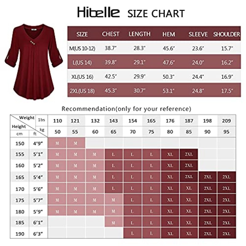 Hibelle 여성용 롤업 긴팔 튜닉 탑 솔리드/스트라이프/플로럴 V 넥 캐주얼 블라우스 셔츠