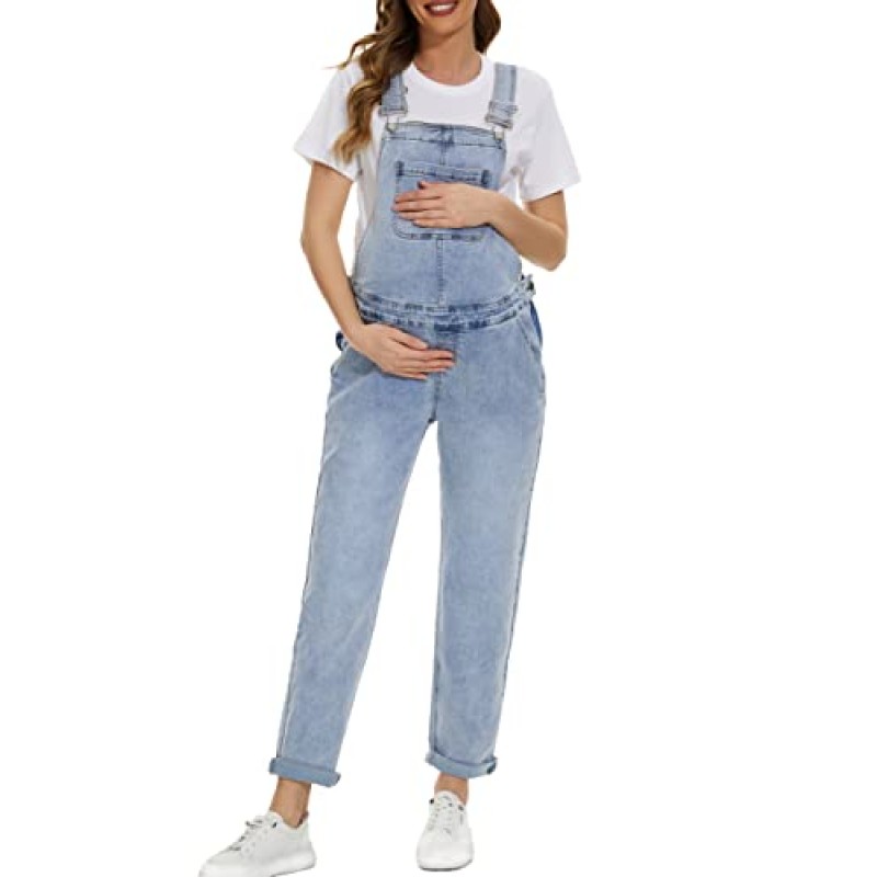 Yuangbang Womens Maternity 데님 작업복 Stretchy Jean Jumpsuit 귀여운 임신 턱받이