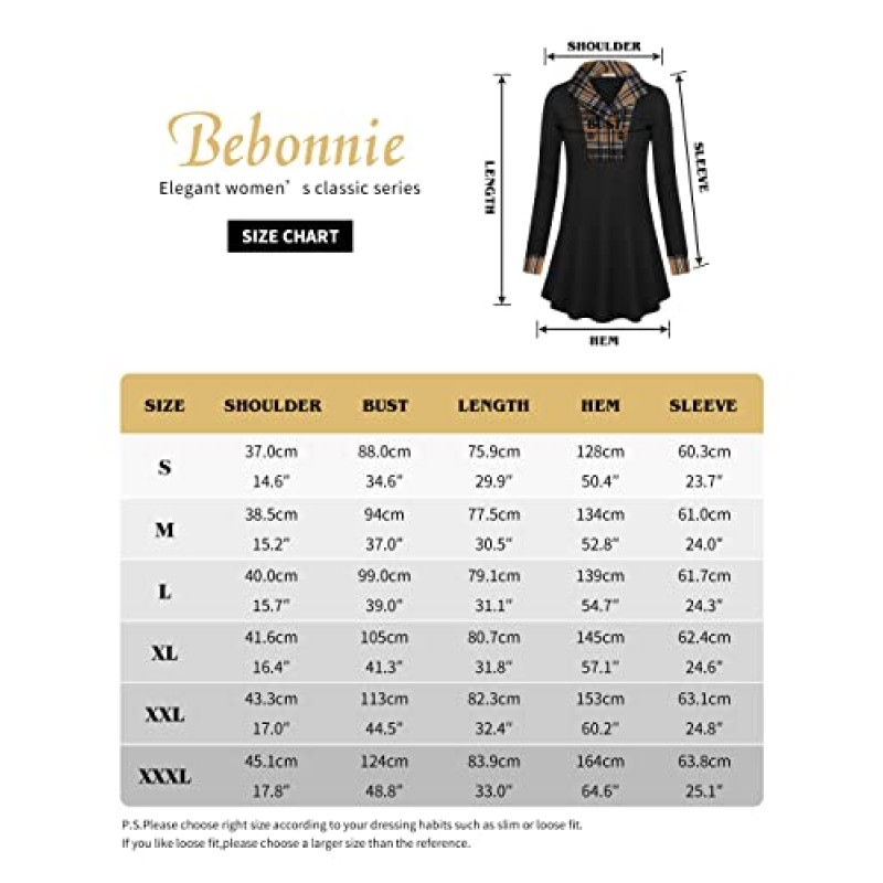 Bebonnie 여성용 긴 소매 캐주얼 V 넥 스웨트 셔츠 풀오버 튜닉 탑 (버튼 포함)