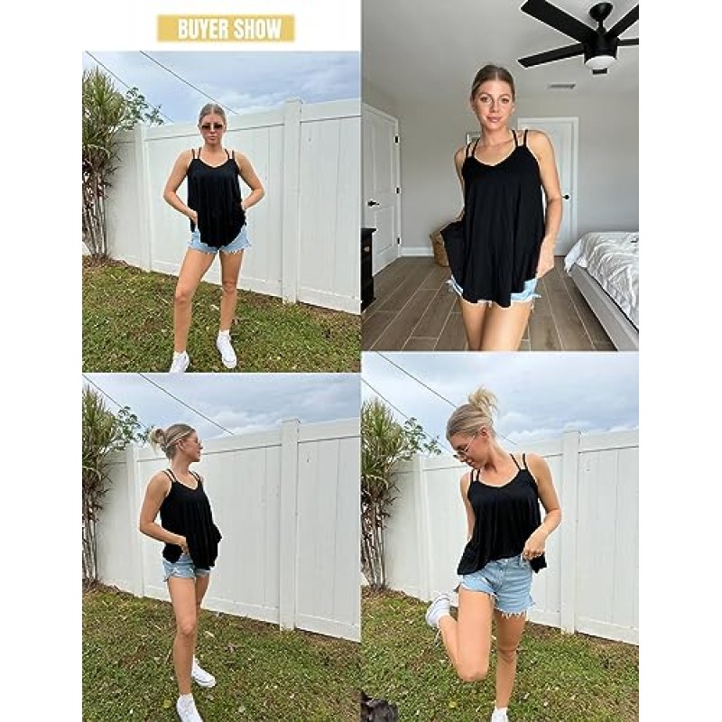 Zeagoo Women Flowy Tank Tops 캐주얼 여름 탑 섹시한 탱크 탑 스파게티 스트랩 V 넥 민소매 튜닉 캐미솔