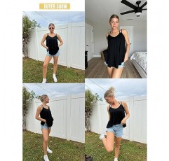 Zeagoo Women Flowy Tank Tops 캐주얼 여름 탑 섹시한 탱크 탑 스파게티 스트랩 V 넥 민소매 튜닉 캐미솔