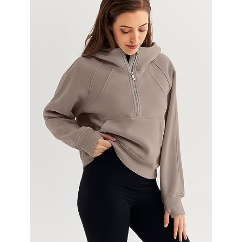 WYNNQUE Womens Quarter Zip 풀오버 자른 후드 긴 소매 양털 하프 지퍼 스웨터 가을 의상 의류