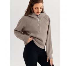 WYNNQUE Womens Quarter Zip 풀오버 자른 후드 긴 소매 양털 하프 지퍼 스웨터 가을 의상 의류