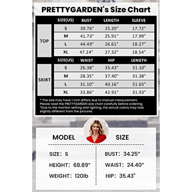 PRETTYGARDEN 여성 2023 봄 2 피스 트랙수트 겨울 긴 소매 터틀넥 립 탑과 미디 스커트 드레스 세트