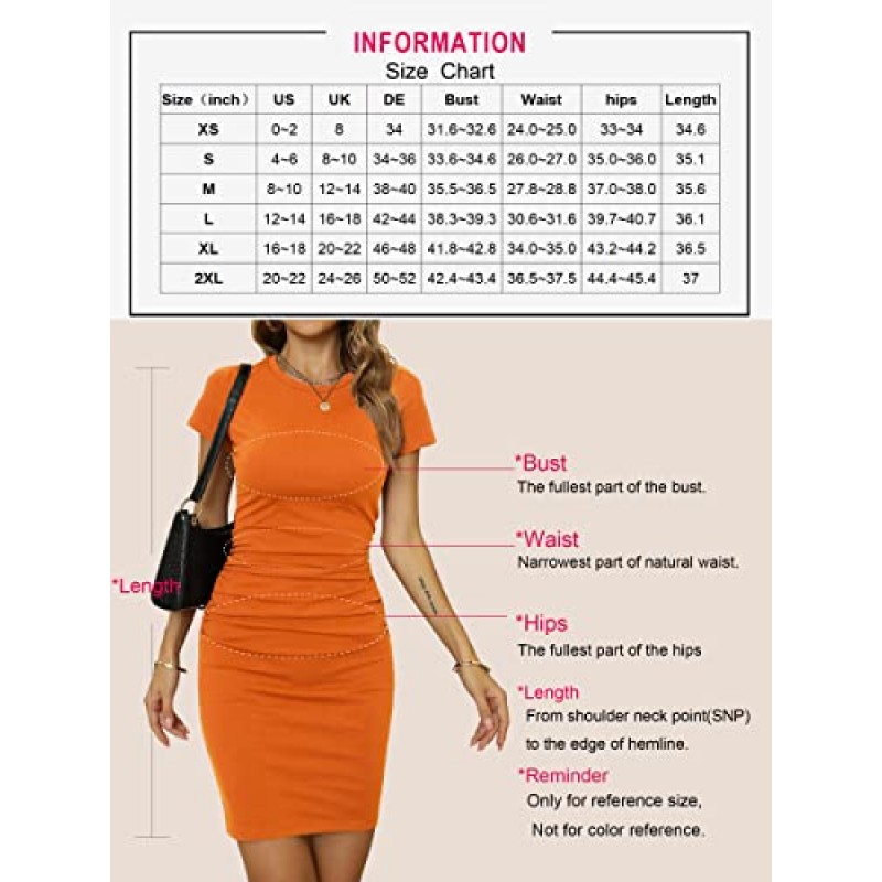 Missufeintl 여성용 Bodycon Ruched 반소매 T 셔츠 Midi Sundress Fitted 캐주얼 드레스