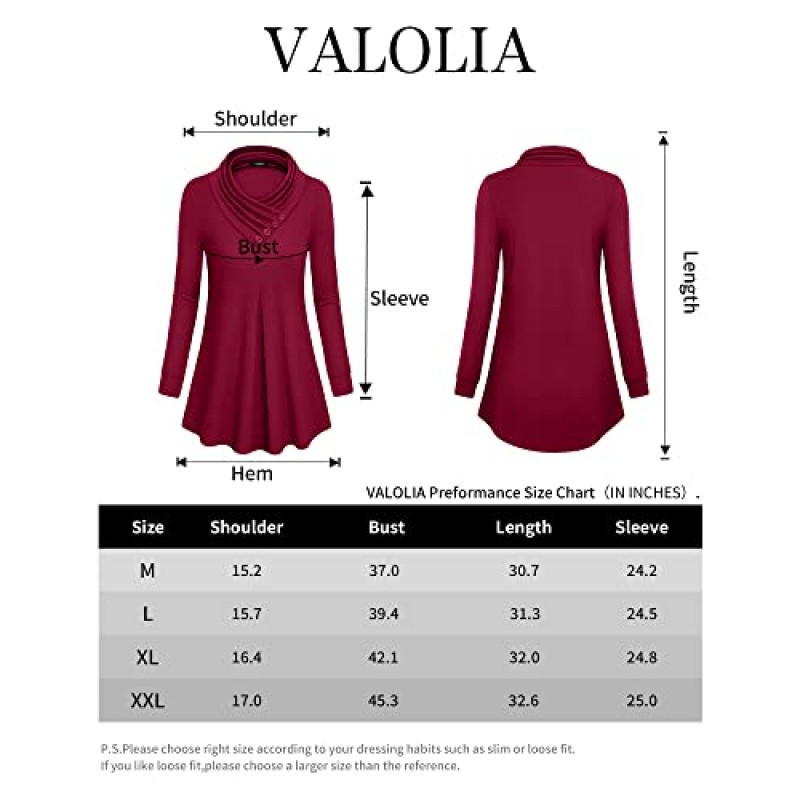 VALOLIA Womens 긴 소매 단추 카울 넥 캐주얼 스웨터 루즈한 튜닉 탑 블라우스