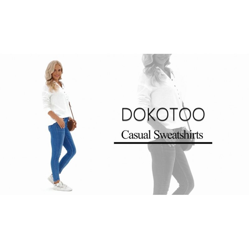 Dokotoo Womens 캐주얼 블라우스 V 넥 버튼 긴 소매 헨리 셔츠 루즈 리브 니트 튜닉 탑