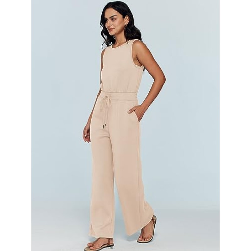 AUTOMET Womens Jumpsuits 가을 의상 2023 새로운 캐주얼 패션 의류 민소매 넓은 다리 긴 바지 Romper