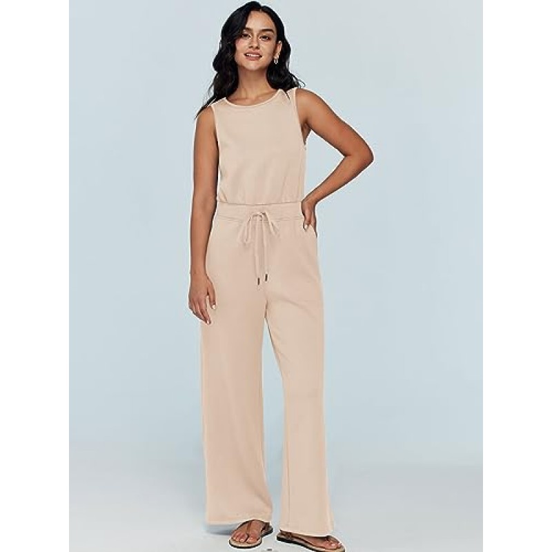 AUTOMET Womens Jumpsuits 가을 의상 2023 새로운 캐주얼 패션 의류 민소매 넓은 다리 긴 바지 Romper