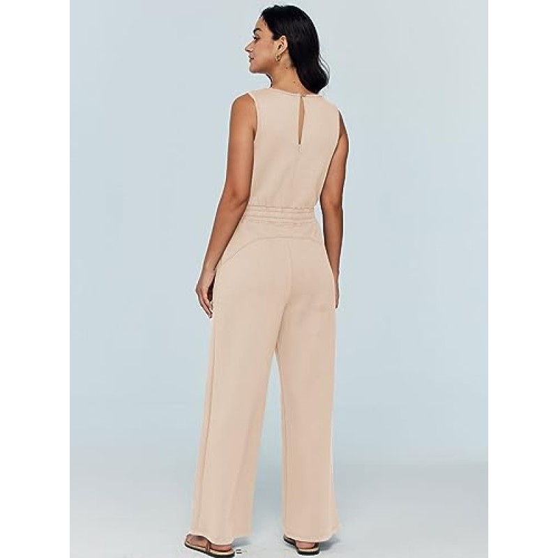 AUTOMET Womens Jumpsuits 가을 의상 2023 새로운 캐주얼 패션 의류 민소매 넓은 다리 긴 바지 Romper