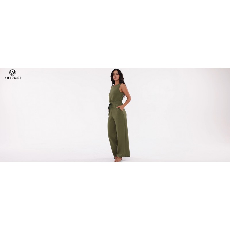 AUTOMET Womens Jumpsuits 가을 의상 2023 새로운 캐주얼 패션 의류 민소매 넓은 다리 긴 바지 Romper