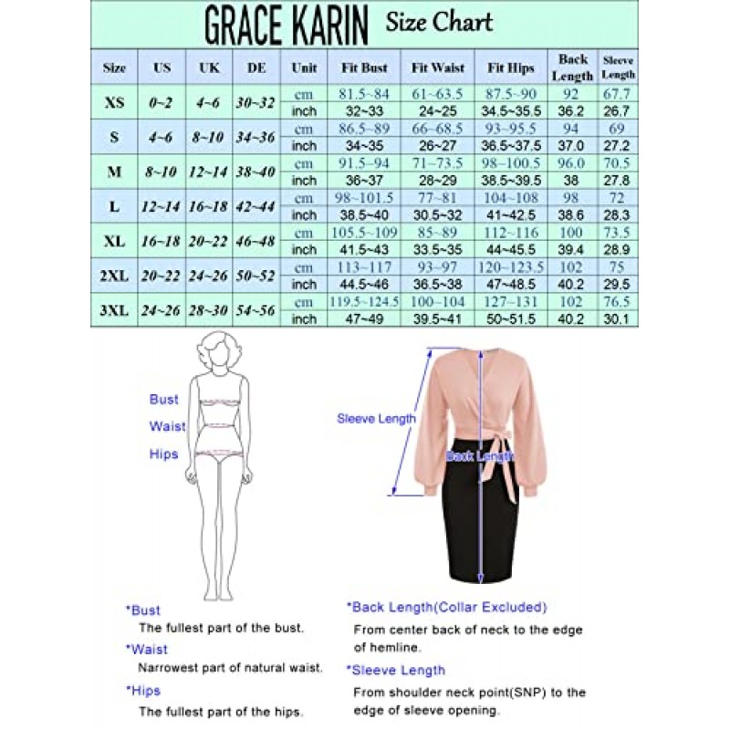 GRACE KARIN 여성 작업 연필 드레스 웨딩 게스트 오피스 드레스 칵테일 파티 긴 소매