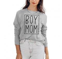 MYCHTE Boy Mom 운동복 여성용 캐주얼 가을 겨울 긴 소매 풀오버 탑 재미 있은 편지 인쇄 Boy Mama T Shirt