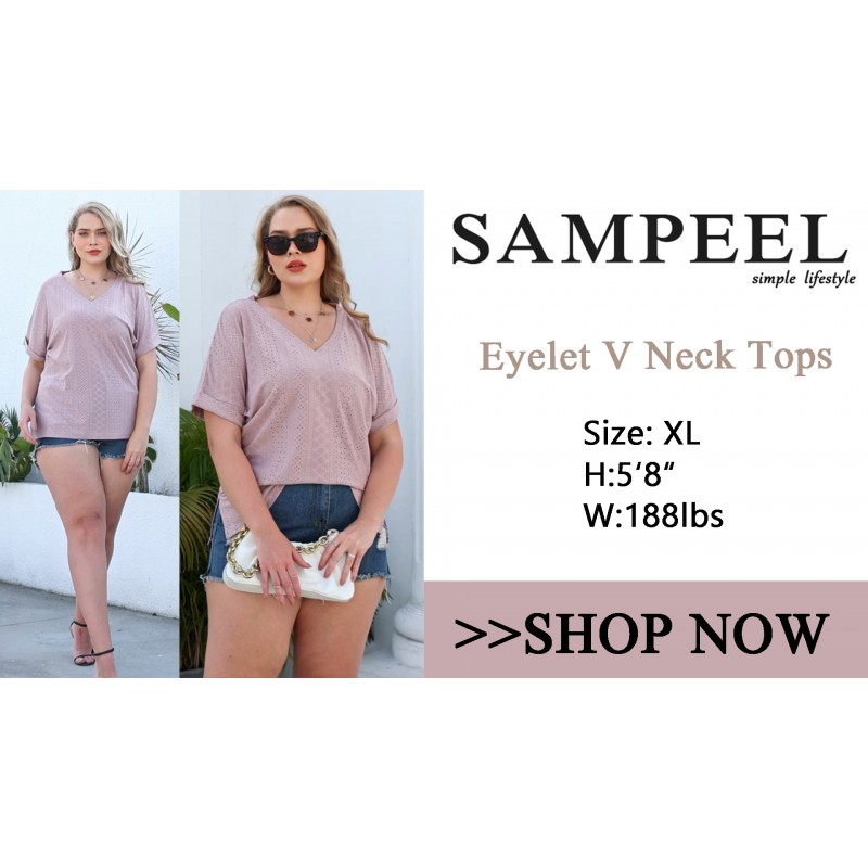 SAMPEEL 여성 V 넥 T 셔츠 롤 반팔 사이드 스플릿 여름 탑 Dressy Casual