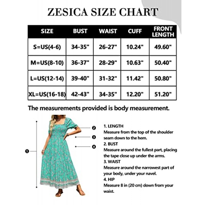 ZESICA 여성 2023 여름 보호 꽃 프린트 스퀘어 넥 프릴 스윙 비치 롱 맥시 드레스