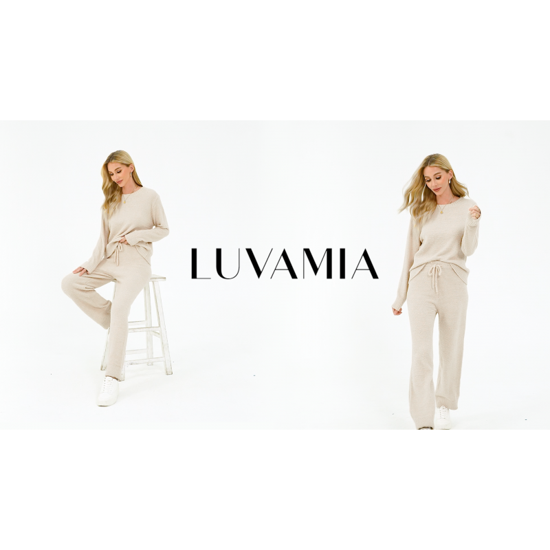 luvamia 여성 캐주얼 파자마 세트 퍼지 플리스 니트 긴 소매 Pj Loungewear