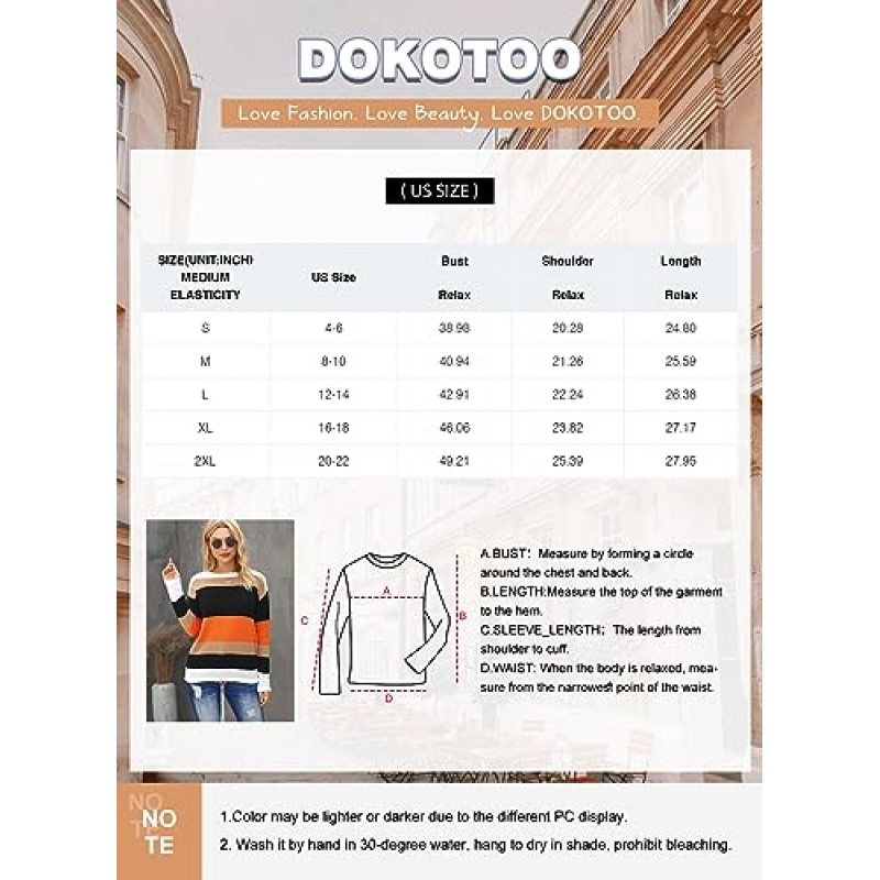 Dokotoo 가을 스웨터 라운드 넥 스트라이프 귀여운 겨울 풀오버 스웨터 여성용 트렌디 2023 Drawstring