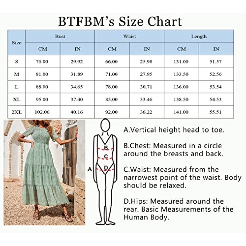 BTFBM 여성 캐주얼 반소매 크루 넥 여름 드레스 보헤미안 꽃 프린트 유동 맥시 드레스 계층 칵테일 드레스