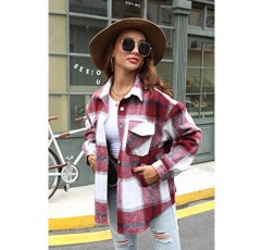 BOUTIKOME Womens Plaid Shacket 버튼 다운 긴 소매 셔츠 코트 가을 겨울 플란넬 자켓 루즈 셔츠