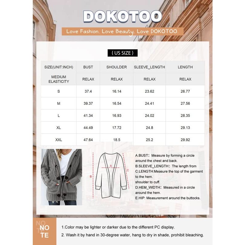 Dokotoo Womens 2023 겨울 후드 가디건 버튼 업 케이블 니트 스웨터 코트 겉옷(포켓 포함)