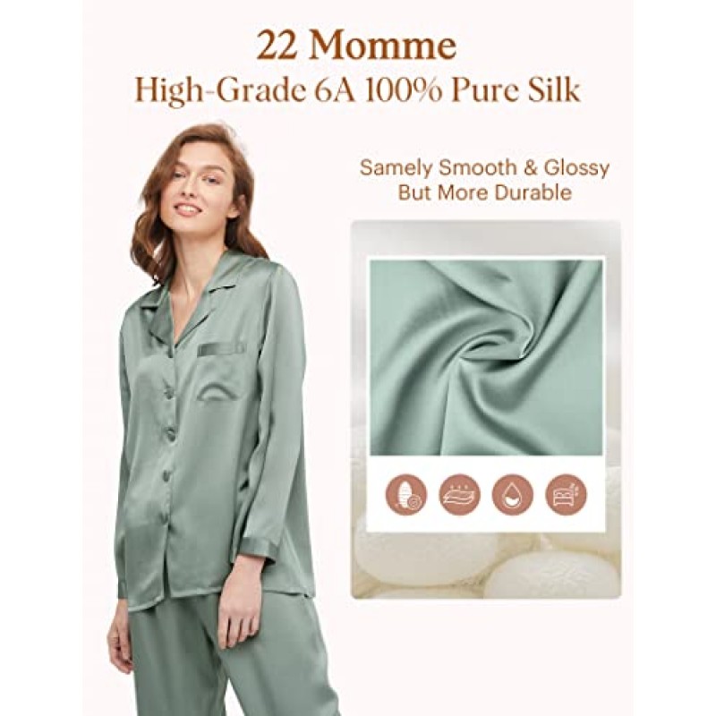 LilySilk 실크 잠옷 여성용 순수 전장 롱 22 Momme 100% Mulberry Silk Luxury