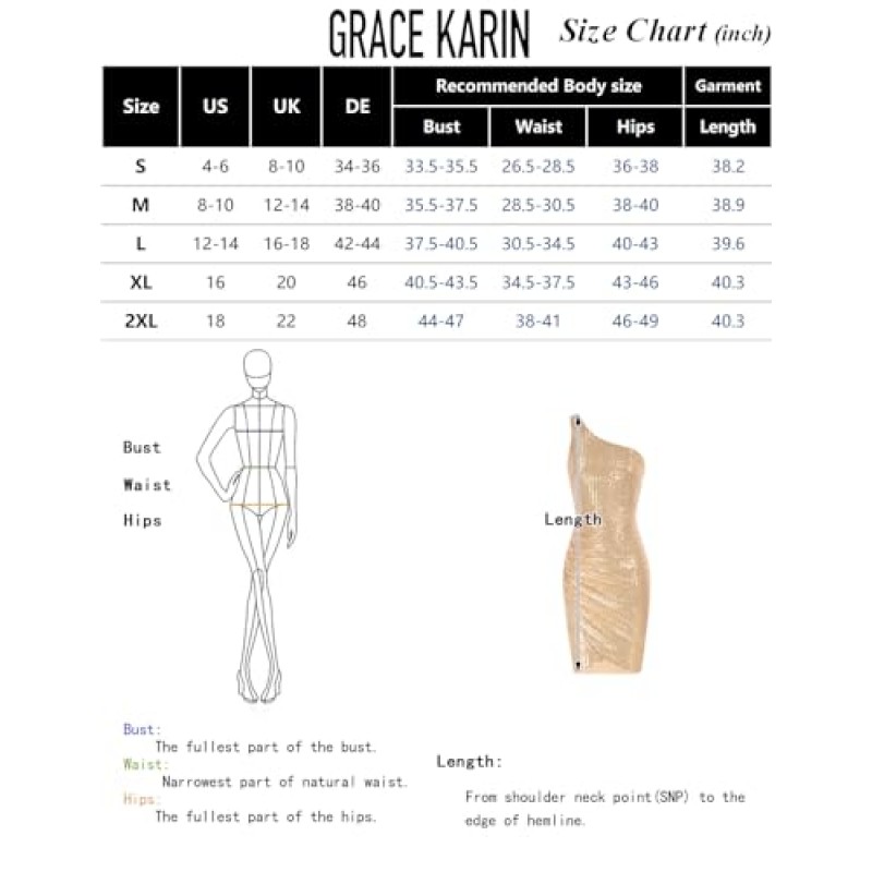 GRACE KARIN 여성 스팽글 드레스 반짝 이는 반짝이 원 숄더 파티 클럽 드레스 랩 밑단 셔링 칵테일 드레스