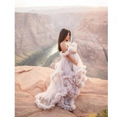 Molisa Tulle 출산 가운 Photoshoot Long Puffy Ruffles 신부 란제리 목욕 가운 Illusion Wedding Scarf