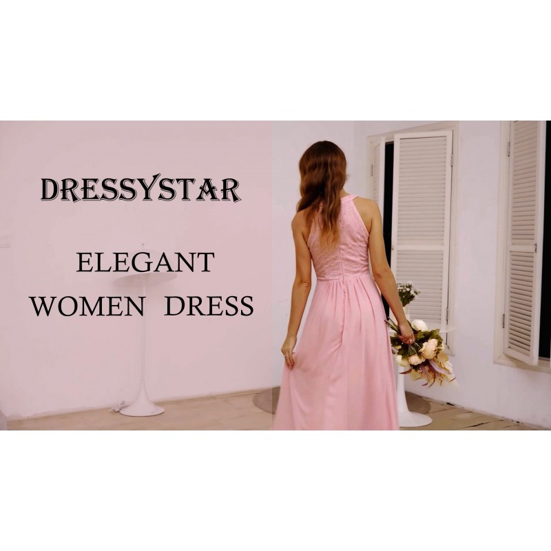 Dressystar 여성 여름 긴 공식 드레스 홀터 레이스 드레스 웨딩 신부 들러리 파티 드레스